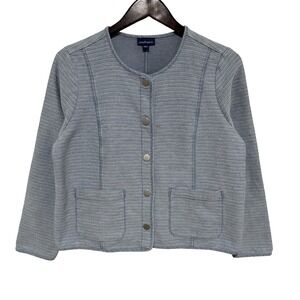 Pure Jill Indigo Women's Button Front Coat Striped Blue Size Medium 21 x 22‎